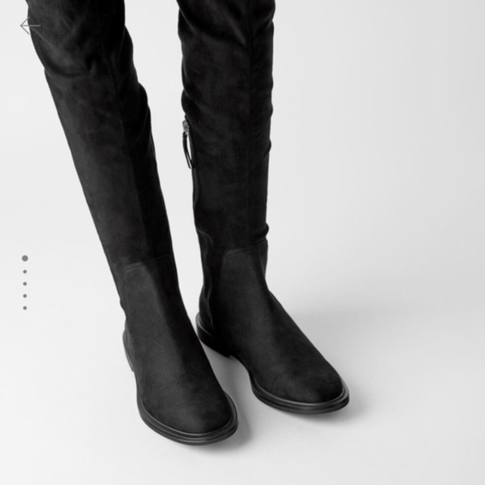 Zara Flat Vegan Suede Stretch Shaft Flat Black boots US 7.5 EU 38 NWT